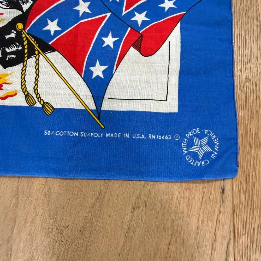 Vintage Biker Bandana Skeleton Rider Confederate Flag Blue 21x21 USA Made